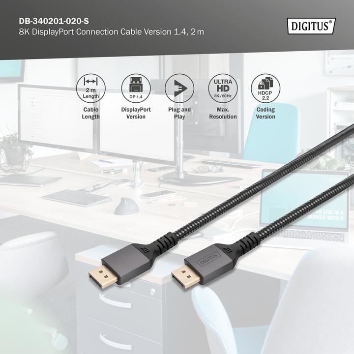 Actual product image Digitus 8K DisplayPort Connection Cable Version 1.4 (2 m, DisplayPort)