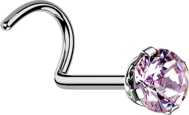 Actual product image Star Piercing Nose stud curved silver round crystal pink set (without brass, Titanium G23)