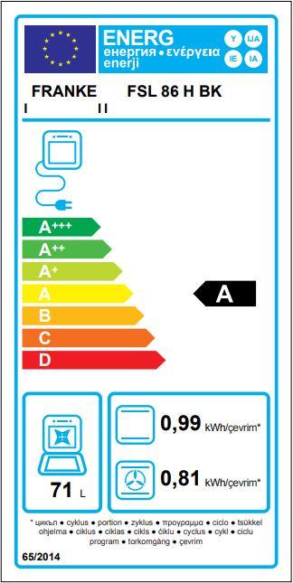 Energy Label Franke Smart FSL 86 H BK 71 L A Black