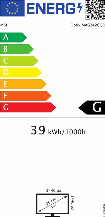 Energie-Label MSI Optix MAG342CQRDE (3440 x 1440 Pixel, 34")
