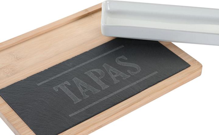 Actual product image DKD Home Decor Satz für Appetithäppchen 24 x 7 x 2,5 cm natürlich Schwarz Tafel