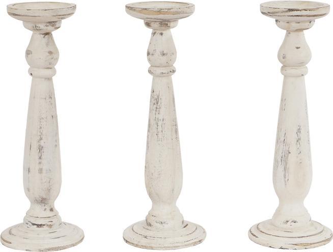 Swisshandel24 3er Set Kerzenständer, Kerzenhalter, Shabby-Look Vintage Höhe 35cm weiss