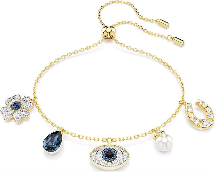 Swarovski Symbolica Armband Glücksklee Evil Eye und Hufeisen Blau Gold (24 cm, Swarovski Metall)