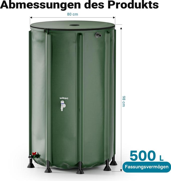 Immagine prodotto Wiltec Barile pieghevole per l'acqua piovana 500l Barile per l'acqua piovana Serbatoio per l'acqua (500 l)