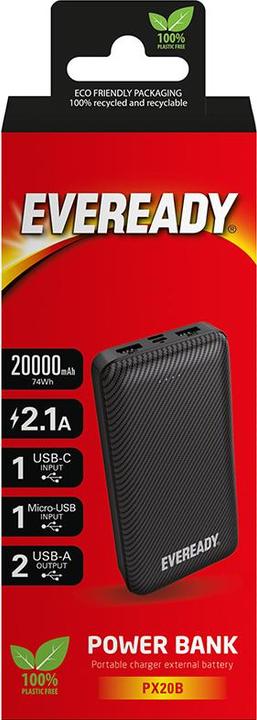 Actual product image Eveready PX20B - Powerbank 20000 mAh 2x USB-A (Black) (20000 mAh, 74000 Wh)