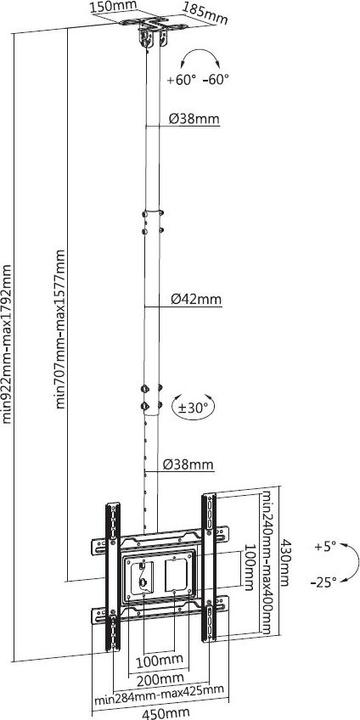 Immagine prodotto equip TV Staffa di sospensione a soffitto (Soffitto, 70", 50 kg)