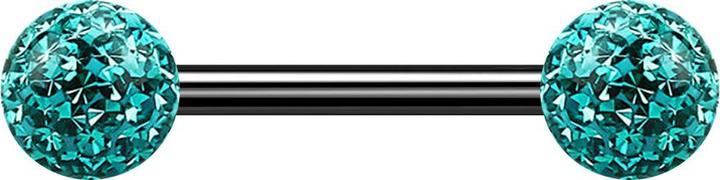 Actual product image Star Piercing Barbell black with two crystal balls turquoise Epoxy protective layer (without brass, Titanium G23)