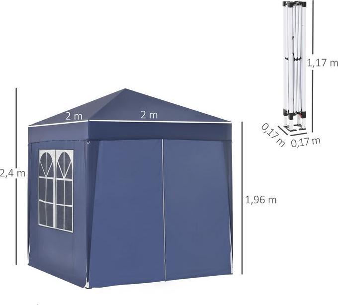 Immagine prodotto Swisshandel24 Gazebo pieghevole 2x2m 4 pareti laterali con finestra Porta con cerniera incl. picchetti Corde in (200 cm, 200 cm)