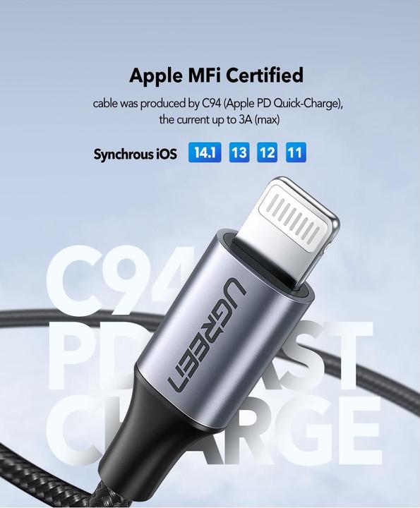 Actual product image Ugreen Lightning to USB-C 2.0 Cable (1 m, USB 2.0)