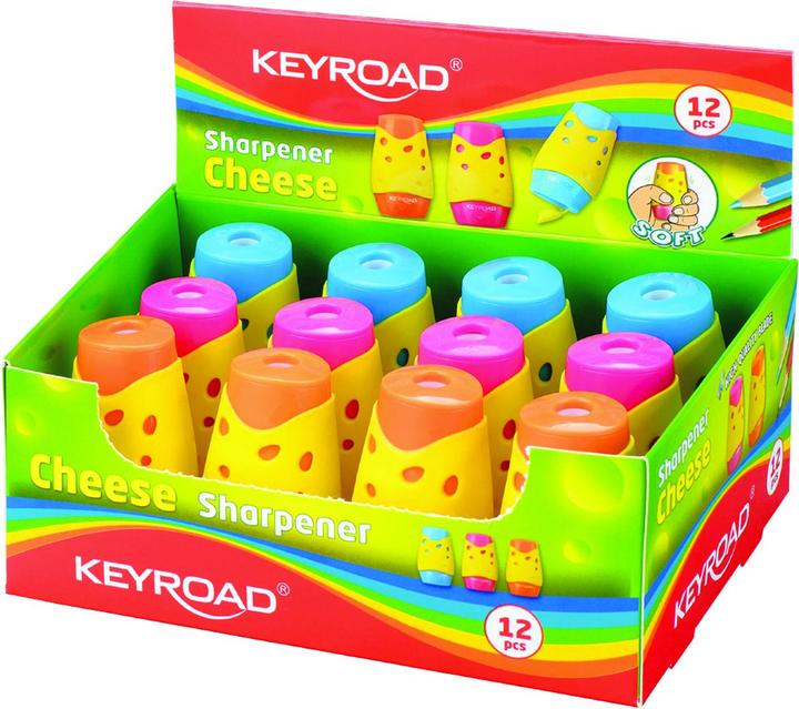 Keyroad Cheese sharpener, plastic, double, with container, packed in display, mixed colours