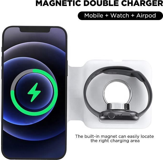 Produktbild PhoneLook Faltbare 15W Wireless Charger 3 in 1 Ladegerät für iPhone, AirPods & Apple Watch Hellblau (15 W)