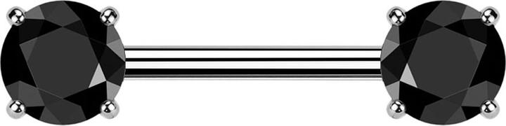 Star Piercing Barbell Threadless silber mit zwei Kristallen schwarz gefasst (Titan G23, ohne Messing)