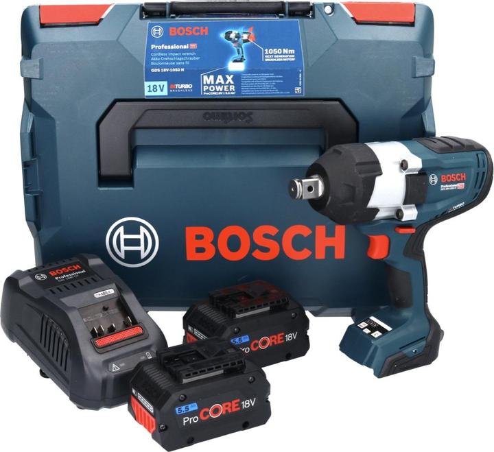 Image du produit Bosch Professional Visseuse à chocs sans fil GDS 18V-1050 H, 2 batteries ProCORE18V 5.5Ah, chargeur, L-BOXX (Fonctionnement sur batterie)
