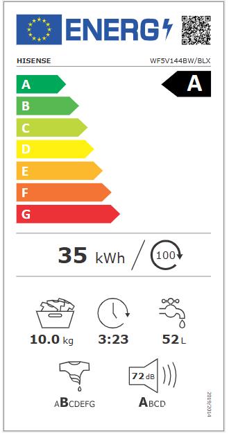 Energie-Label Hisense WF5V144BW/BLX (10 kg, Links)
