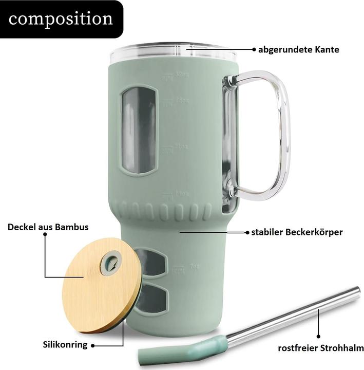 Actual product image Gewürzladen Näfels Glasbecher mit Strohhalm & Bambusdeckel (0.96 l)