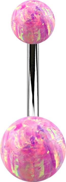 Star Piercing Banane silber mit zwei Kugeln Opal pink (ohne Messing, Chirurgenstahl 316L)