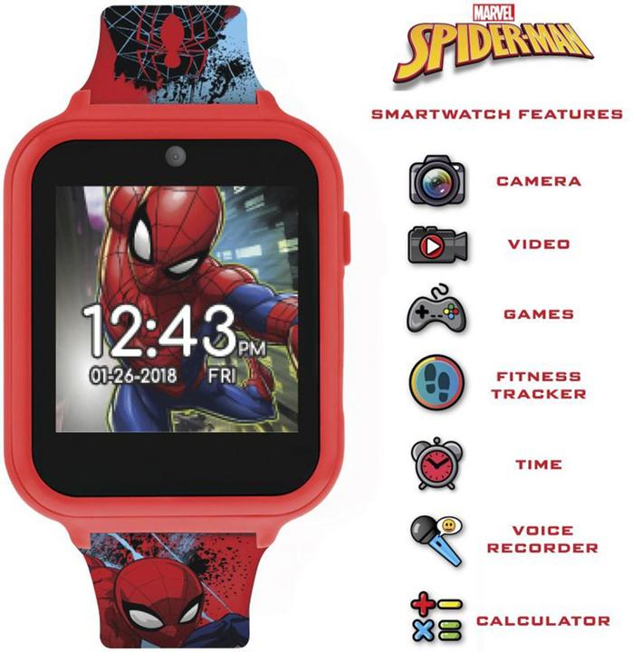Productafbeelding Accutime Kids Smart Watch Spider-Man (rood): Selfie camera, foto & video, stopwatch, 6 spelletjes, 3... (40 mm)