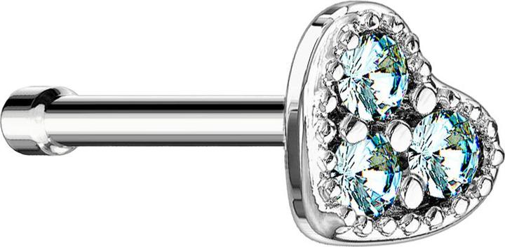 Image du produit Star Piercing Nasenstecker gerade silber Herz Kristall aqua (Acier chirurgical 316L, Laiton)