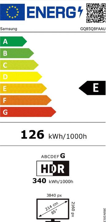 Energie-Label Samsung 85" QLED Q8F 4K Vision AI Smart TV 2025 (85", QLED, 4K, 2025)