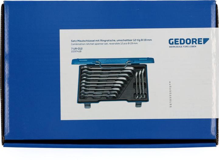 Produktbild Gedore 7 UR-012 Satz Maulschlüssel mit Ringratsche, umschaltbar 12-teilig 8-19 mm (8 mm, 9 mm, 10 mm, 11 mm, 12 mm, 13 mm, 14 mm, 15 mm, 16 mm)