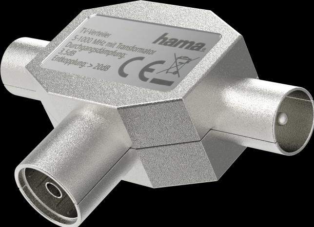 Image du produit Hama Répartiteur d'antenne, coupleur coaxial - 2 connecteurs coaxiaux, métal (3.50 dB, Câble d'antenne)