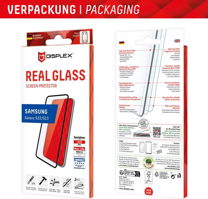 Immagine prodotto Displex Vetro Premium, vetro blindato Full Cover (1 Pezzo/i, Samsung Galaxy S22, Samsung Galaxy S23)