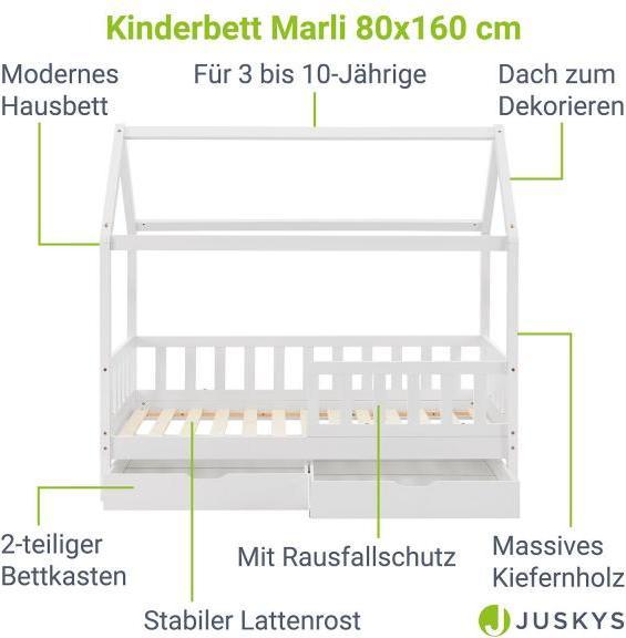 Image du produit Juskys Lit d'enfant Marli avec coffre de lit et sommier à lattes (80 x 160 cm)