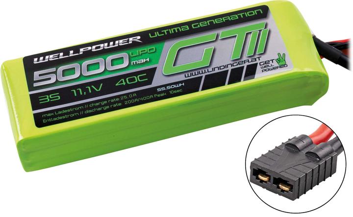 Produktbild Wellpower LIPO AKKU ULTIMA GT II Car 5000 mAh / 11,1Volt 3S 40/80C CH5/8 TRX (11.10 V, 5000 mAh)