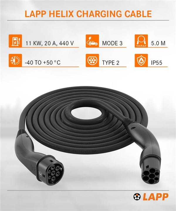 Image du produit Lapp Mobility EV-TYP2 Ladekabel HELIX 3-phasig (Type 2, 11 kW, 20 A, 5 m)