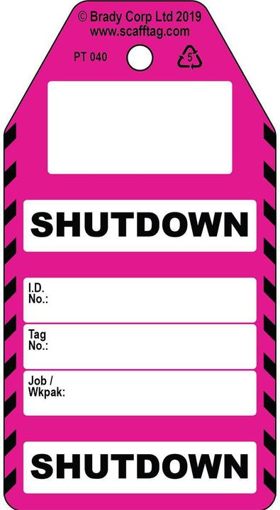 Actual product image Brady PROC-GB-PT 040-50, Shutdown tag, polypropylene, black on pink & white, 150 x 80 mm