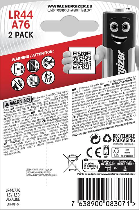 Immagine prodotto Energizer Lr44 A76 (2 pz., LR44, 150 mAh)
