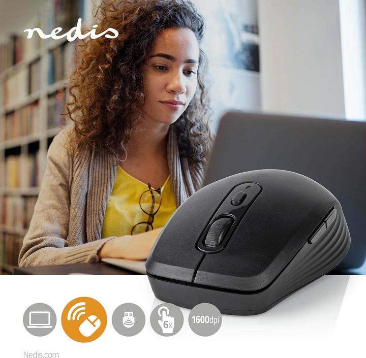 Produktbild Nedis Mouse | Drahtlos | 800 / 1200 / 1600 dpi | Einstellbar DPI | Anzahl Knöpfe: 6 | Rechtshändig (Kabellos)