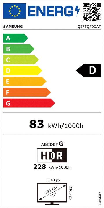Etichetta energetica Samsung 75" Q70D - TV QLED 4K (75", Q70D, QLED, 4K, 2024)