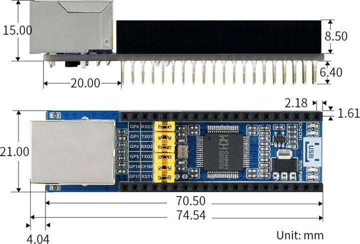 Immagine prodotto WaveShare Convertitore da Ethernet a UART per Raspberry Pi Pico