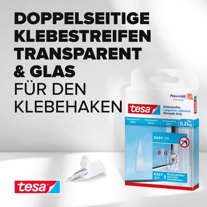 Immagine prodotto tesa Powerstrips per vetro, strisce adesive trasparenti