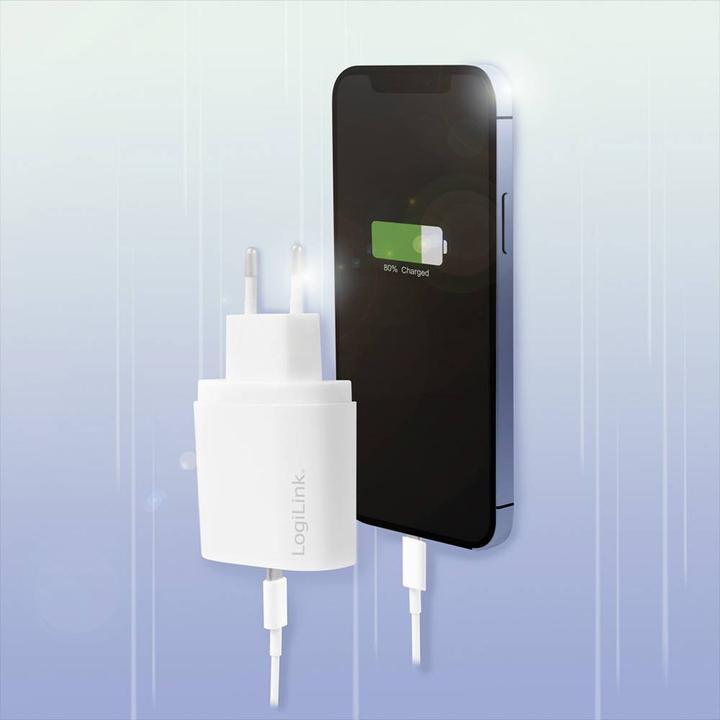 Image du produit LogiLink PA0261 Chargeur mural USB 1 port, 1x USB-CF, 20W, w/PD, blanc (20 W)