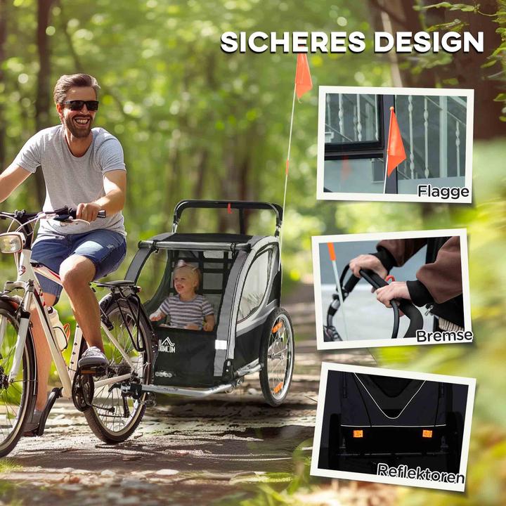 Produktbild Homcom Kinderfahrradanhänger Stahl, Polyester Grau+Schwarz
