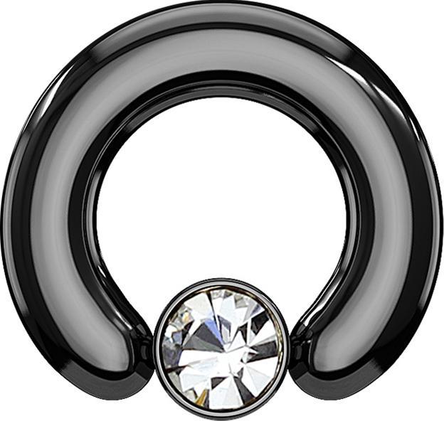 Actual product image Star Piercing Closure ring black disc crystal silver (Surgical steel 316L, without brass)