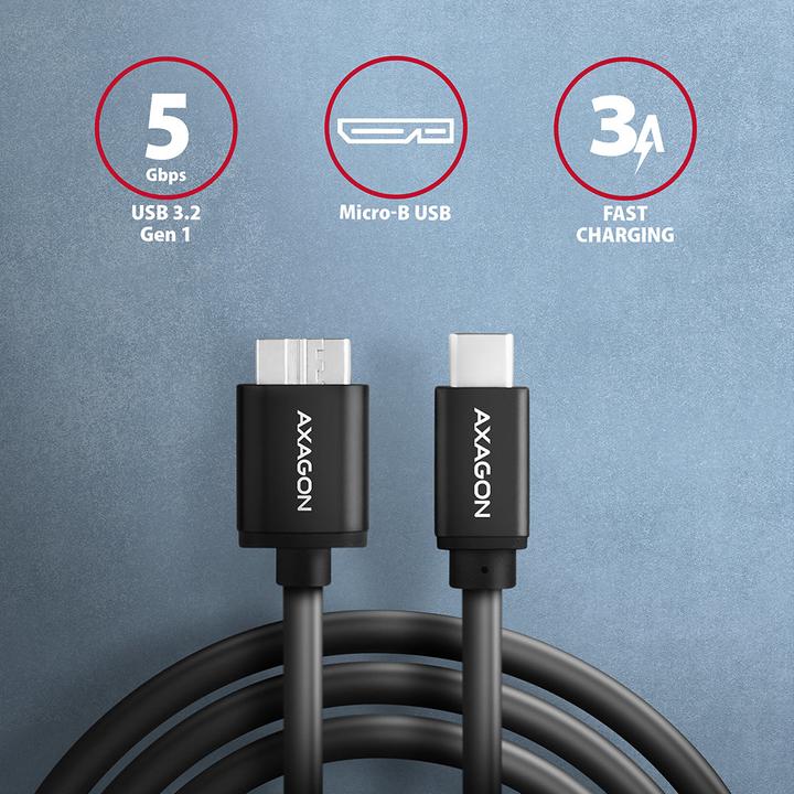 Productafbeelding Axagon BUMM3-CM10AB Kabel Micro-B USB naar USB-C 3.2 Gen 1 (1 m, USB 3.2 Gen 1)