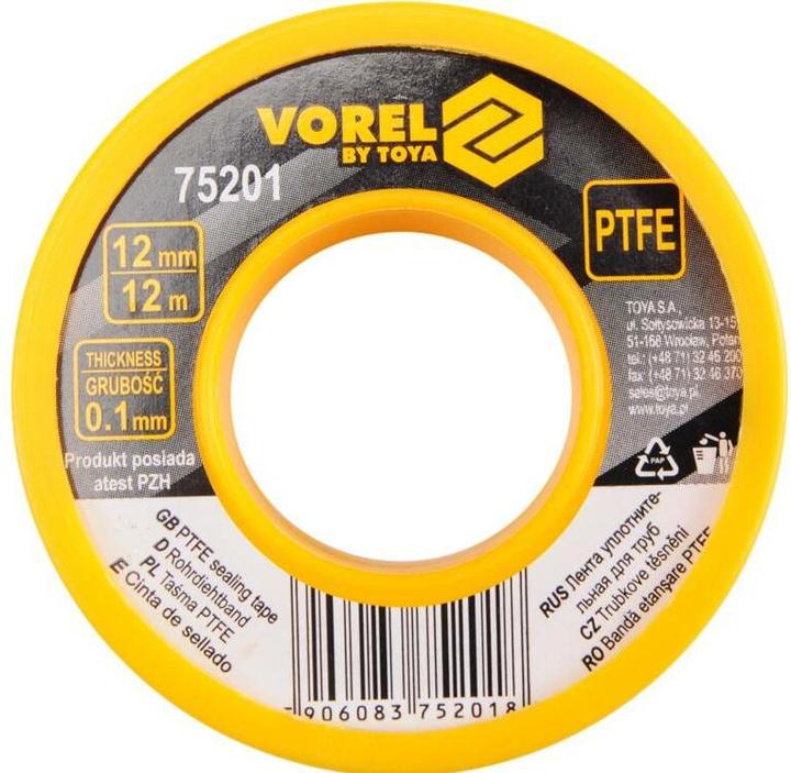 Image du produit Toya Bande adhésive en téflon Vorel 12m x 12 mm x 0,1 mm 75201 (12 mm)