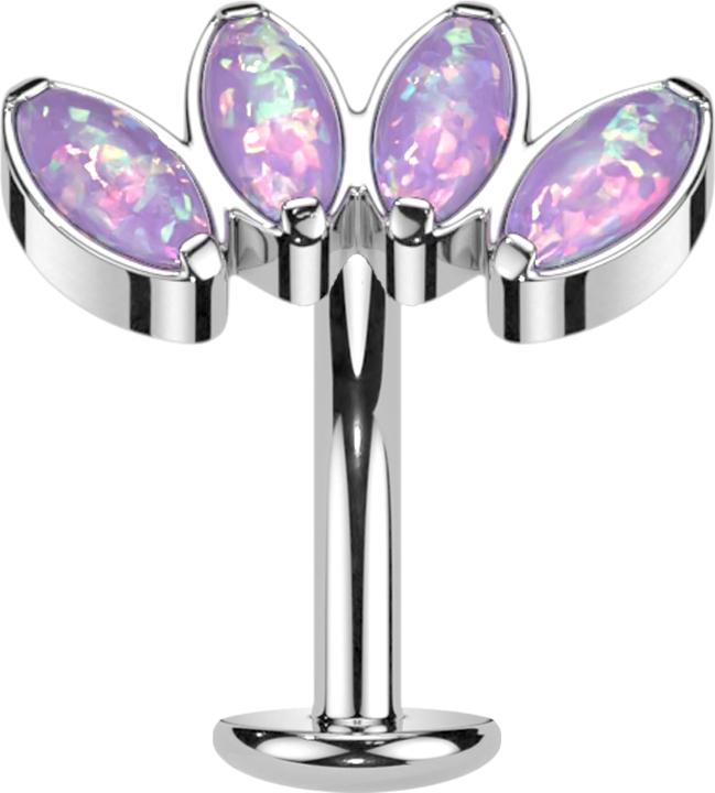 Star Piercing Threadless Labret-Stab Banane silber Fächer mit vier Opale violett (Titan G23)