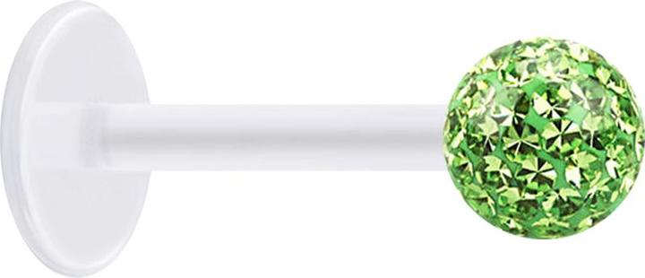 Produktbild Star Piercing Micro Labret transparent mit Kristallkugel hellgrün und Epoxy Schutzschicht (ohne Messing, Chirurgenstahl 316L, Bioflex)