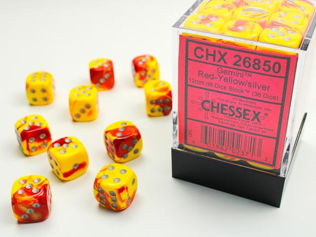 Immagine prodotto Chessex Blocco di dadi Gemini® 12 mm d6 rosso-giallo-argento (36 dadi)