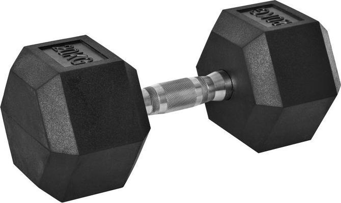 Actual product image Swisshandel24 Hexagon dumbbell cast iron dumbbell rubber dumbbell handle knurled weights metal rubber black 1 x 2 (1 x 20 kg)