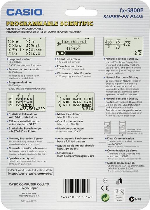 Nutritional values and ingredients Casio FX 5800 P (Batteries)