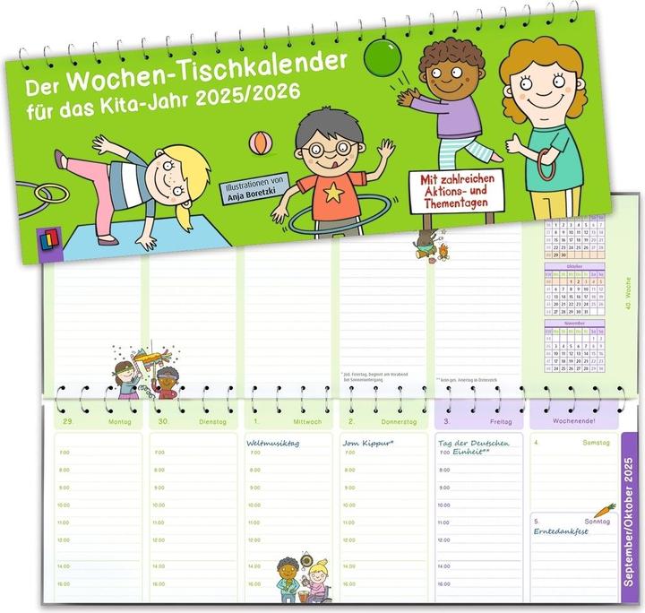 Der Wochen-Tischkalender für das Kita-Jahr 2025/2026 (Deutsch)