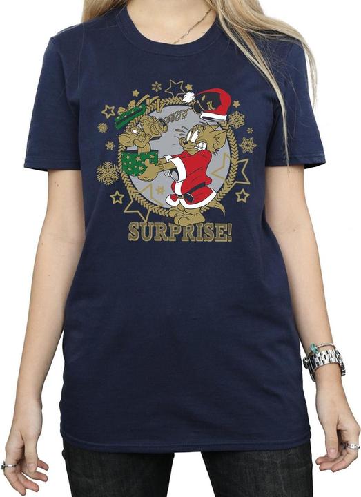 Actual product image Tom & Jerry Womens/Ladies Christmas Surprise Cotton Boyfriend T-Shirt (XL)