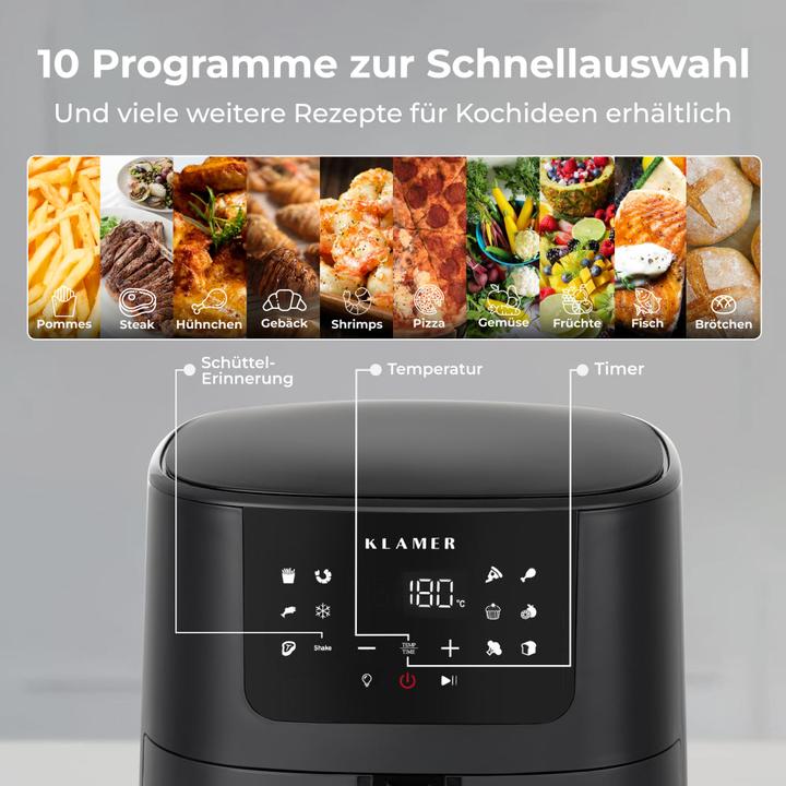 Actual product image KLAMER Heissluftfritteuse 5l XL, Heissluftfritteuse mit Sichtfenster & Schüttel-Erinnerung, Ölfr…