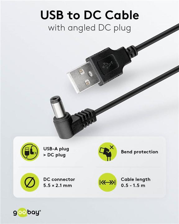 Image du produit Goobay Câble USB-DC 5,5 x 2,1 mm, 0,5 m, noir (0.50 m)