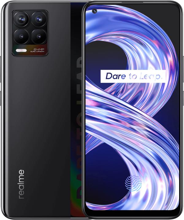 Produktbild realme 8 (128 GB, Cyber Black, 6.40", Dual SIM + SD, 64 Mpx, 4G)